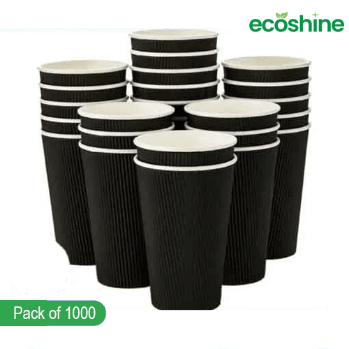 Disposable Hot Drink Cups without lids for Coffee (Box of 100-1000) Black-(16 oz)