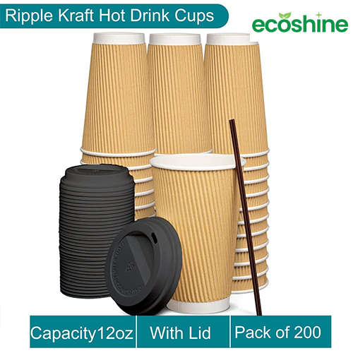 12 oz Kraft Triple Insulated Cups with Black Lids (Box of 100-500)