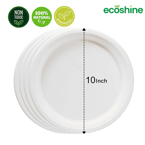 Sugarcane 10″ Round Plate - Eco-Friendly, Compostable, Bagasse Plates (Pack of 50)