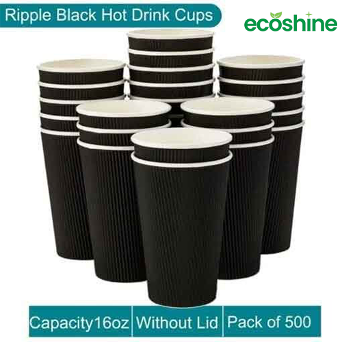 Disposable Hot Drink Cups without lids for Coffee (Box of 100-1000) Black-(16 oz)