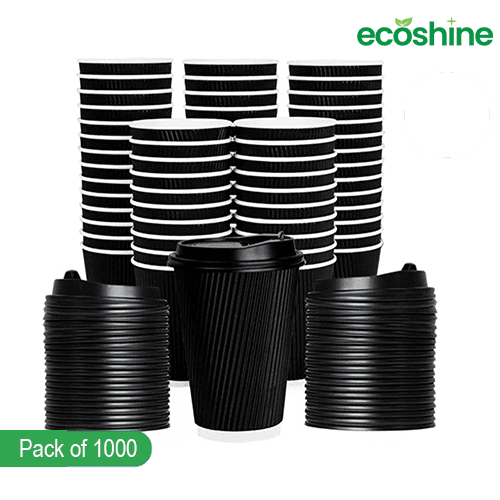 Disposable Hot Drink Cups with black lids for Coffee(Box of 100-500) Black-(8 oz)