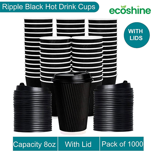 Disposable Hot Drink Cups with black lids for Coffee(Box of 100-500) Black-(8 oz)