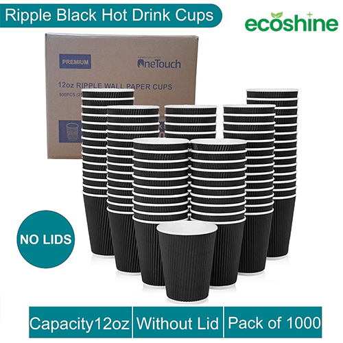 Disposable Hot Drink Cups for Coffee, without lid (Box of 100-1000 ) - Black (12 oz)