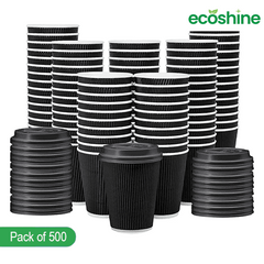 16 oz Black Disposable Coffee Cups with Lids (Box of 100-500)