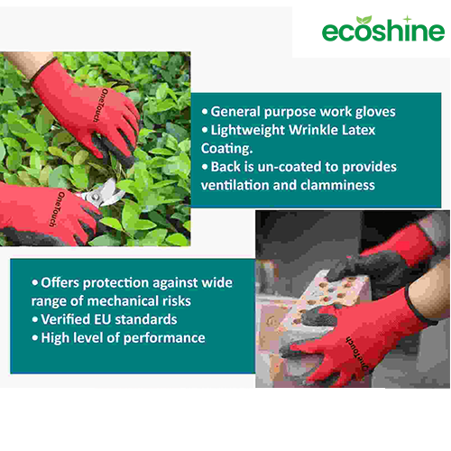 OneTouch Red Work Gloves - Latex Coated Crinkled Finish (Pack of 12)