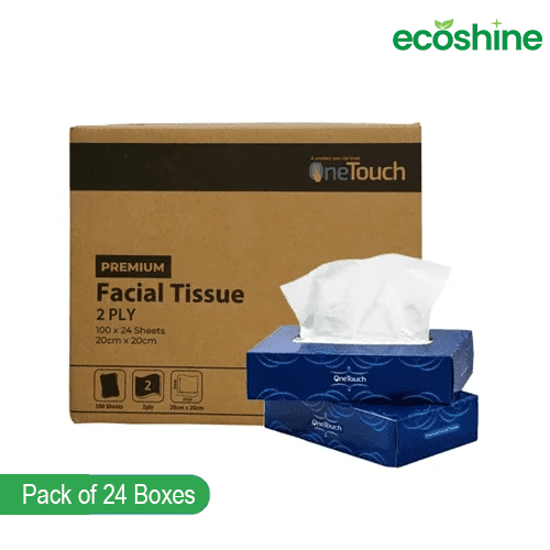 One Touch Premium Facial Tissue White Soft and Ideal for Sensitive Skin (24 boxes of 100 Tissue)