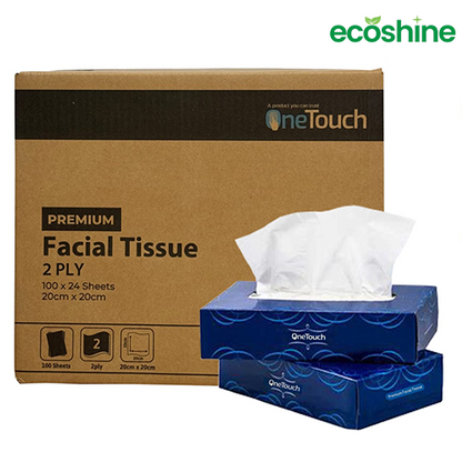 One Touch Premium Facial Tissue White Soft and Ideal for Sensitive Skin (24 boxes of 100 Tissue)