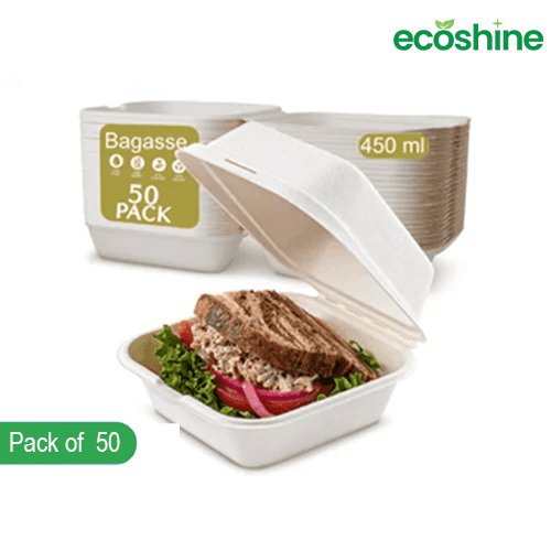 EcoChoice 450ml Square Bagasse Burger Boxes - Pack of 50