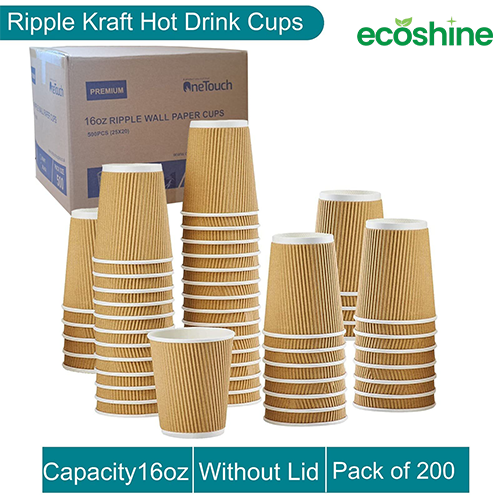 Disposable Ripple Hot Drink Cups, without lid, Triple Insulated paper cup (Box of 100- 1000)-Kraft(16oz)