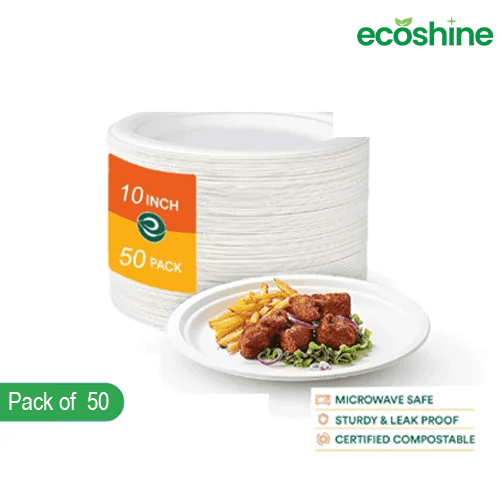 Sugarcane 10″ Round Plate - Eco-Friendly, Compostable, Bagasse Plates (Pack of 50)