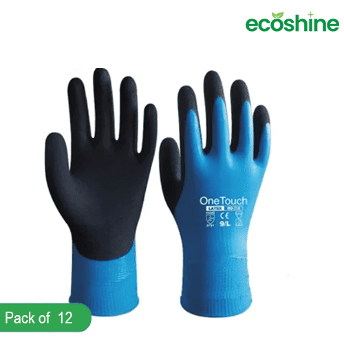 Waterproof Work Gloves | Blue & Black | 12 Pairs | Fully Latex Coated | Premium Quality