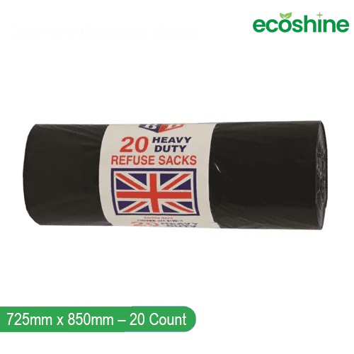 Heavy Duty Black Bin Bags Refuse Sacks 725mm x 850mm - 20 Count