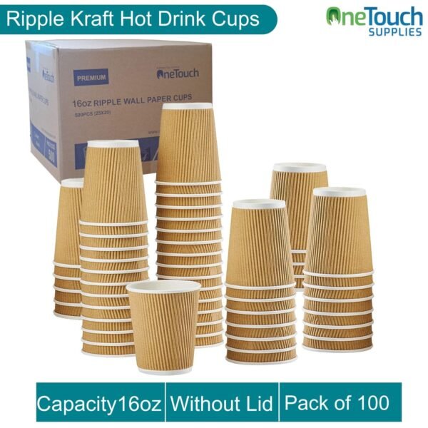 Disposable Ripple Hot Drink Cups, without lid, Triple Insulated paper cup (Box of 100- 1000)-Kraft(16oz) - Image 4
