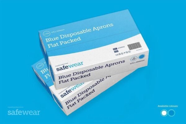 Disposable 8 Microns Blue Aprons Flat Pack Box of 1000  (10x100 per pack) - Image 2