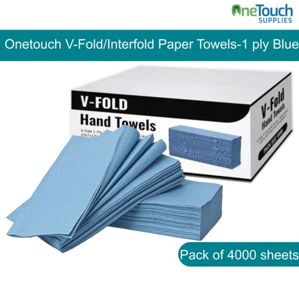 Blue Hand Towel | V Fold Paper Towels 1-Ply | 4000 Sheets in a Box