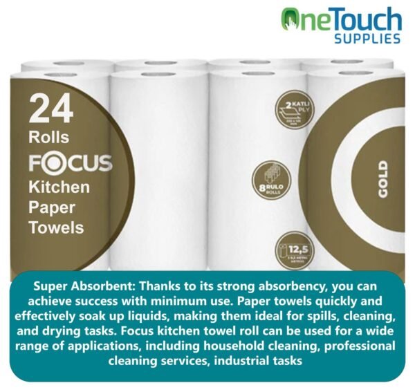 Ultra-Absorbent Kitchen Towels | Focus Premium 24 Roll Pack - Image 3