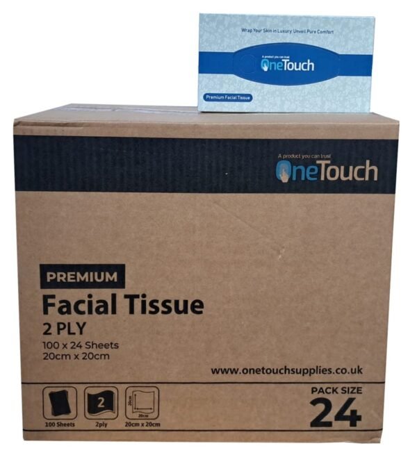One Touch Premium Facial Tissue White Soft and Ideal for Sensitive Skin (24 boxes of 100 Tissue)