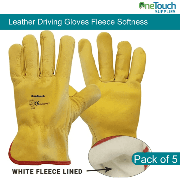 Leather Driving Gloves |  Fleece Softness | Stretchable Cuffs (5 Pairs)