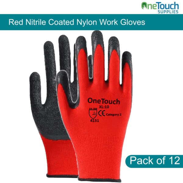 Red Nitrile Gloves | 12 Black Red Nitrile Coated Gloves