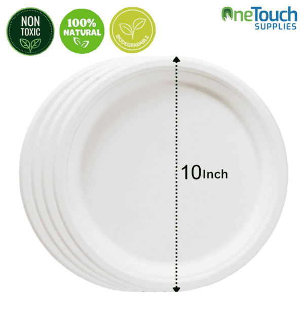 Sugarcane 10″ Round Plate - Eco-Friendly, Compostable, Bagasse Plates (Pack of 50) - Image 2