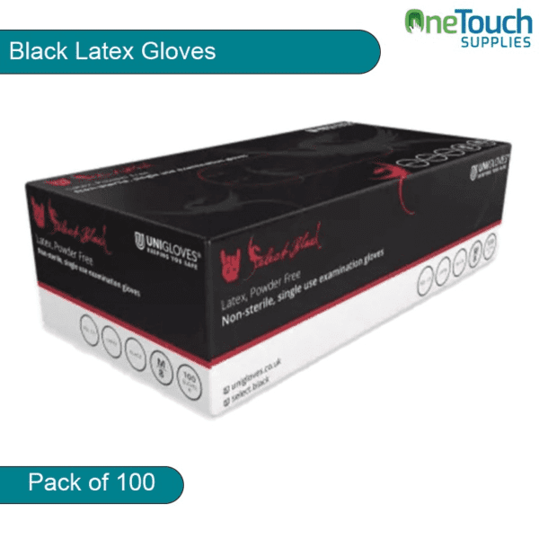 Unigloves Black Latex Gloves- Powder Free | Pack Of 100