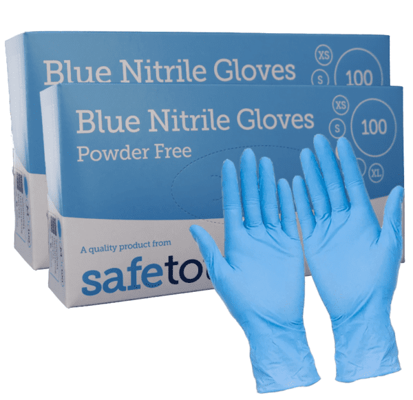 Safetouch Standard Powder Free Blue Nitrile Gloves AQL 1.5 (Pack of 100)