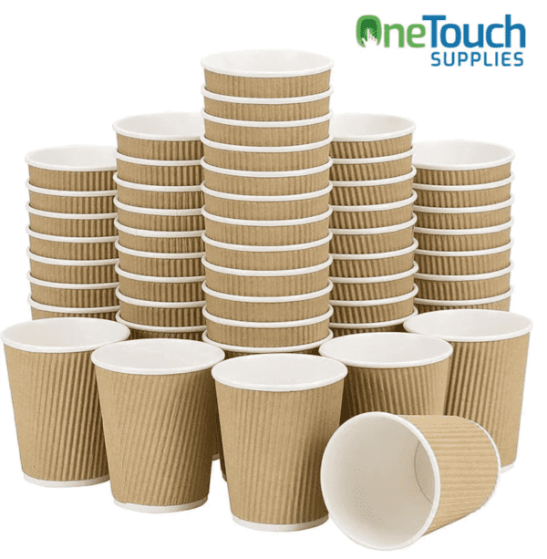 Disposable Ripple Hot Drink Cups, without lid, Triple Insulated (100- 1000)-Kraft(8 oz)