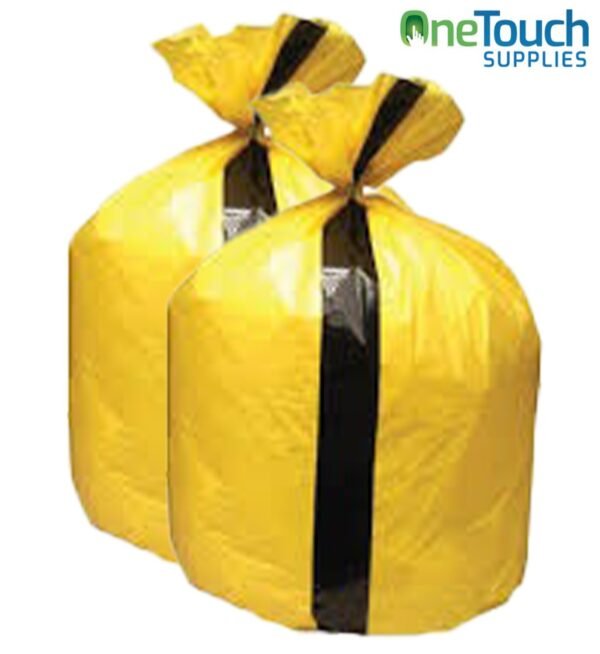 Yellow Medium Duty Tiger Stripe Sacks with Single Black Stripe - 200 Bags per Case